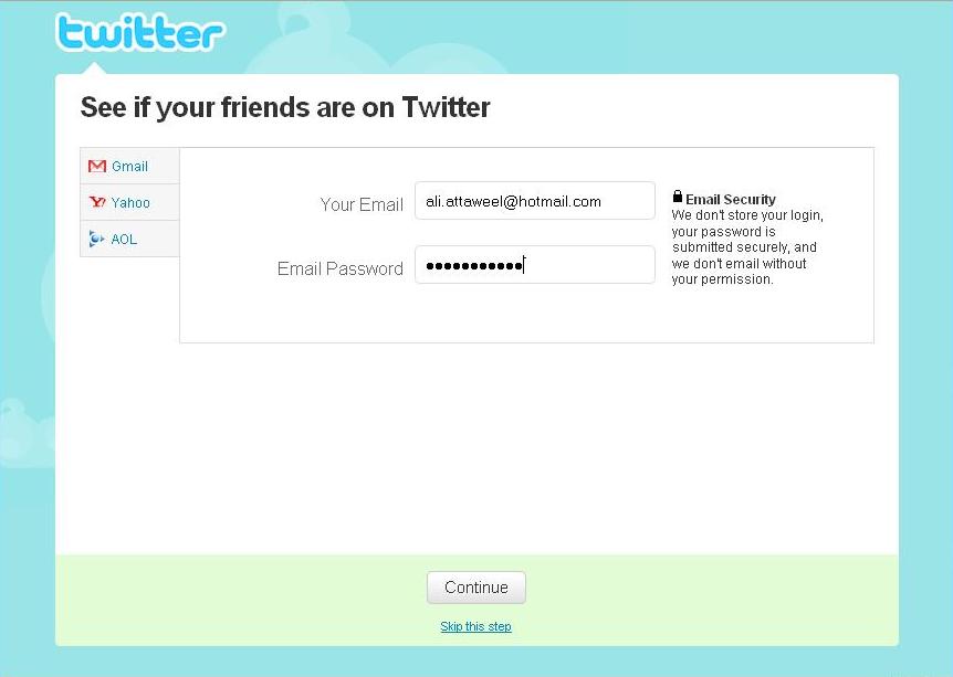 أعطِ كلمة مرور بريدك لـTwitter ليسهل عليك إضافة أصدقاؤك