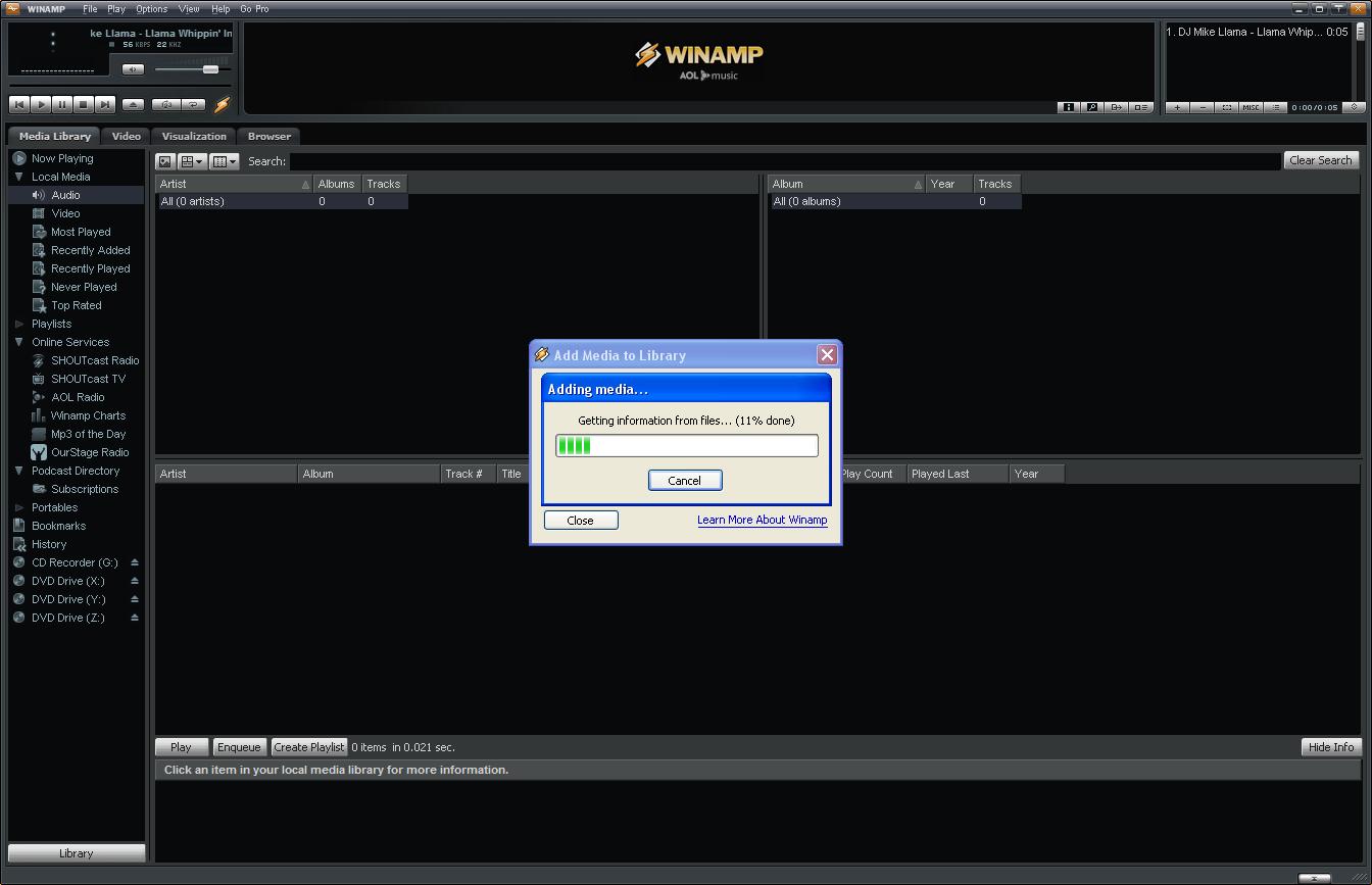 البرنامج WinAmp يقوم بتحليل ملفات الموسيقى في جهازي