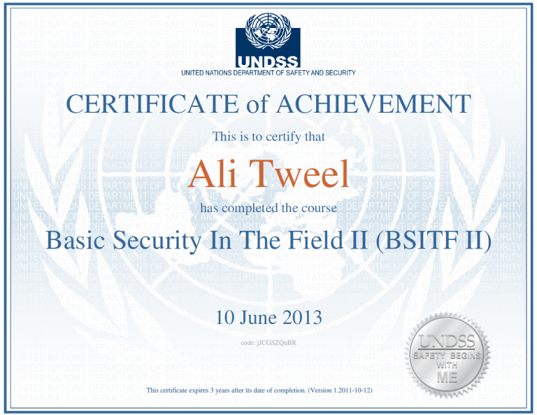 BSITF II Certificate - Ali Tweel