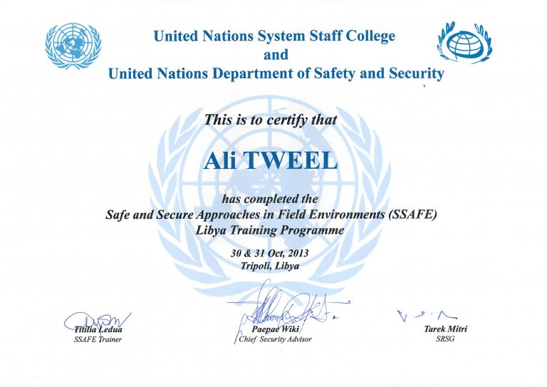 UNSSC & UNDSS - SSAFE Certificate - Ali Tweel